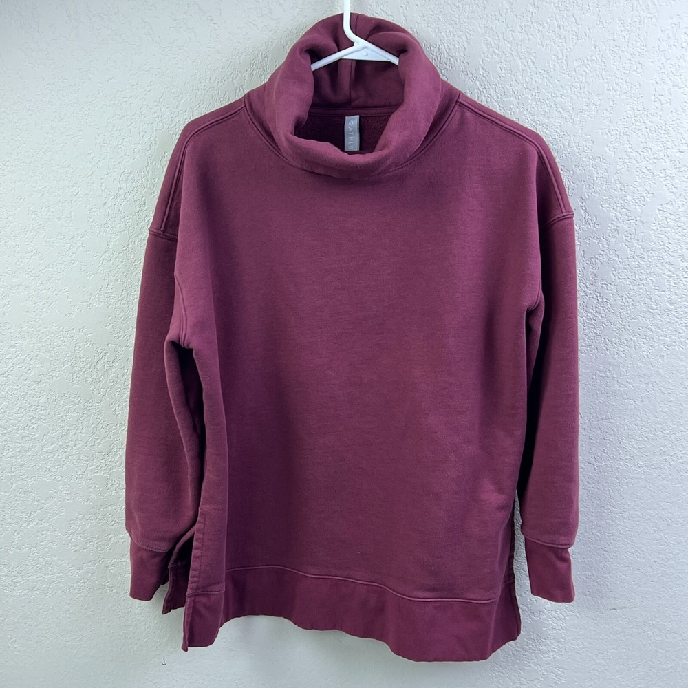 Athleta Sweatshirt Womens Medium Mauve 24/7 Funnel Neck Athleisure Top 502851